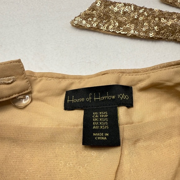 House of Harlow 1960 Size XS Gold Sequin Wrap Mini Skirt - Picture 4 of 4